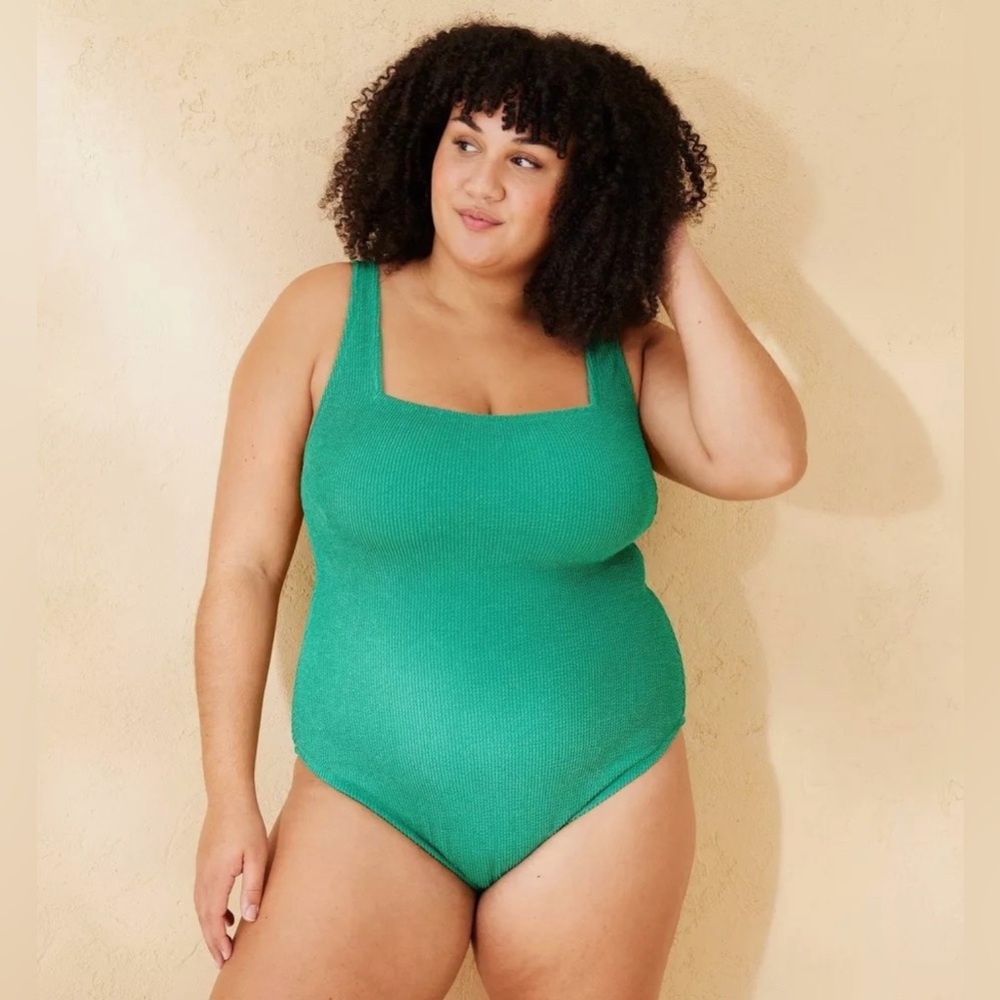 Shade & Shore - Women’s Pucker Textured Square Neck One Piece Swimsuit